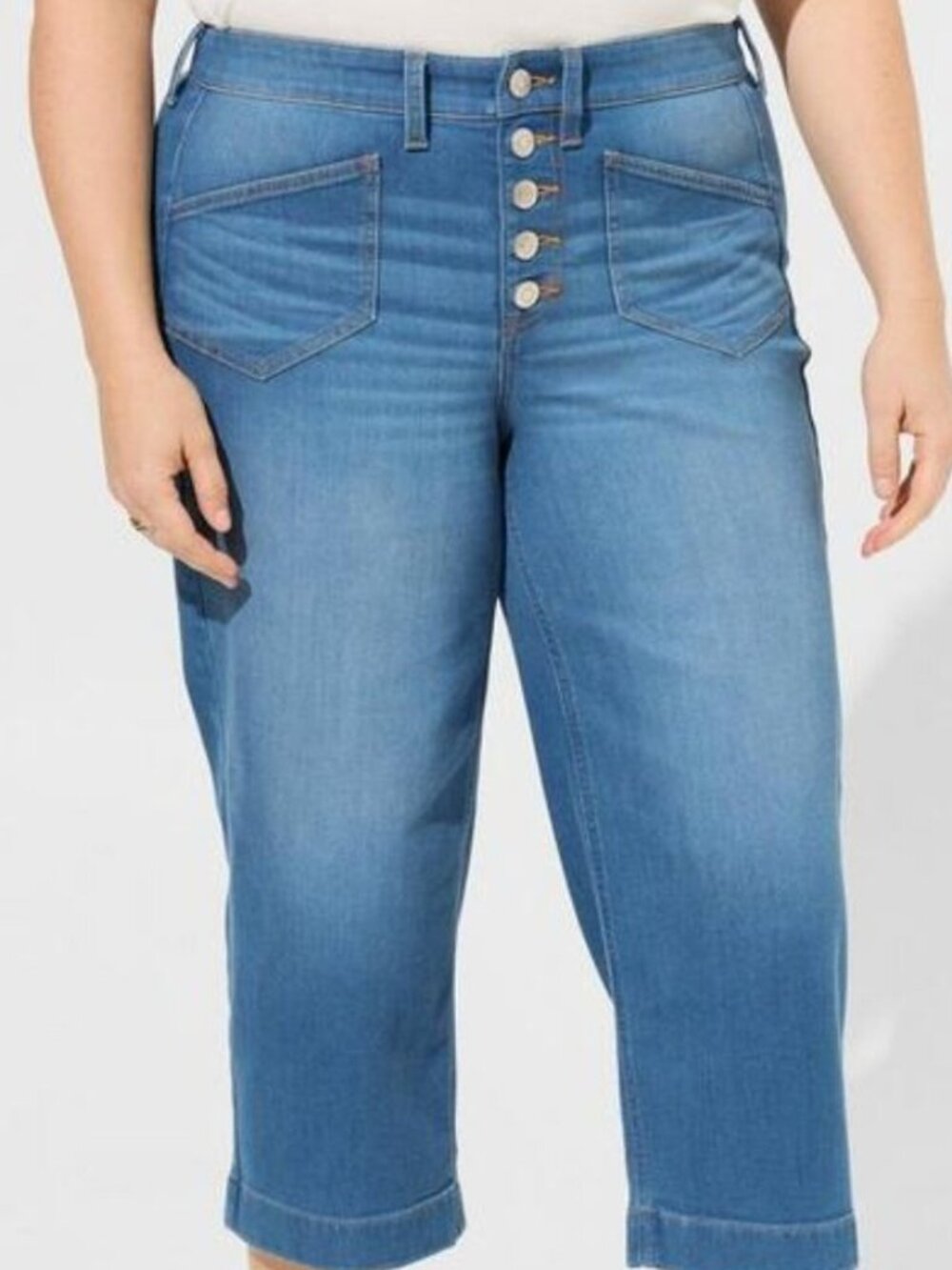 New w/o Tags Torrid Blue Denim Cropped Wide Leg Button Fly Jeans Size 12